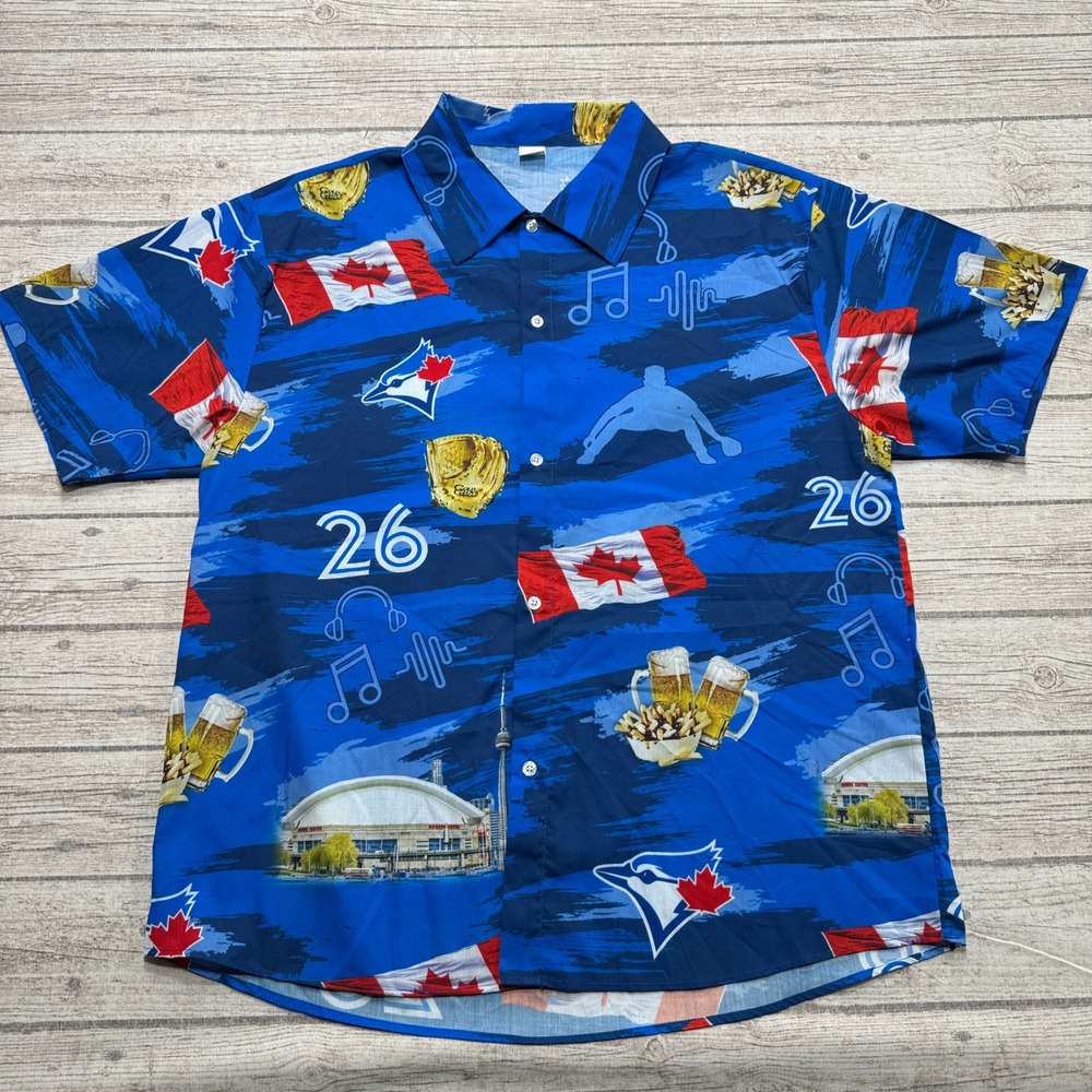 Toronto Blue Jays Shirt Men's XL Blue AOP Baseball MLB Canadian Flag Athleisure